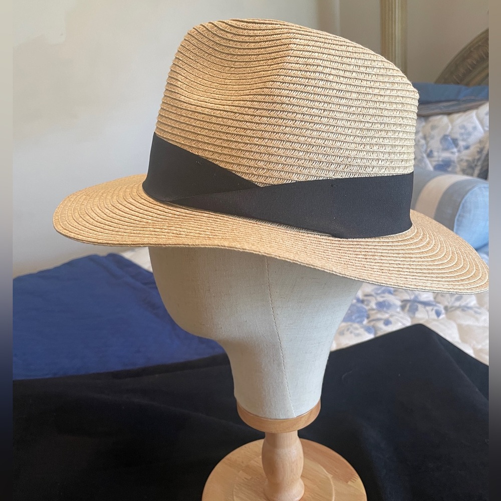 New H&M Straw Hat with Black Grosgrain Band Large